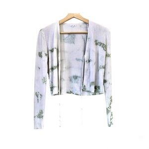 Garage Green and White Cropped Ribbed Tie-Up Cardigan Medium